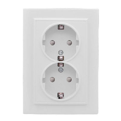 Розетка 2-м СП Минск 16А IP20 с заземл. защ. шторки бел. Basic EKF ERR16-128-100