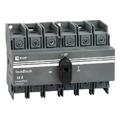 Рубильник 3п 63А реверсивный с рукояткой для прямой установки TwinBlock EKF tb-s-63-3p-rev