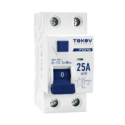 Выключатель дифференциального тока (УЗО) 2п (1P+N) 25А 30мА тип AC 6кА PRIZMA TOKOV ELECTRIC TKE-PZ60-RCDM-2-25-30-AC