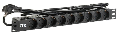 Блок розеток 9 мест PDU (немец. станд.) DIN49440 ПВХ профиль 1U шнур 2м; вилка DIN 49441 (немец. станд.); черн. ITK PH22-9D1-P