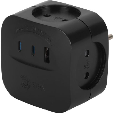 Разветвитель 4-м SP-4-3USBAC-B + 3 USB A+C со шторками 10А черн. Эра Б0069084