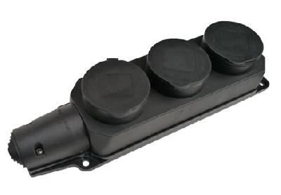Колодка 3-м 16А IP44 с защ. крышками с заземл. каучук черн. 9323 IN HOME 4690612010281