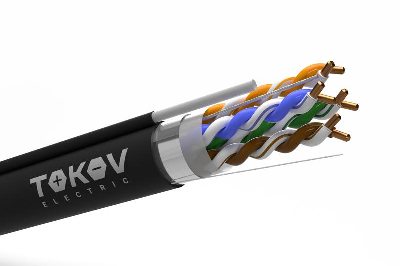 Кабель витая пара F/UTP 4х2х24AWG(0.52мм) + трос 1.2мм кат.5E PE outdoor Fluke tested 305м (м) PRO TOKOV ELECTRIC TKP-C05-F42-5E-RU-ODC