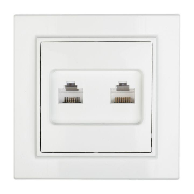 Розетка компьютерная + телефонная 2-м СП Минск RJ45 + Phone бел. Basic EKF ERK00-135-10