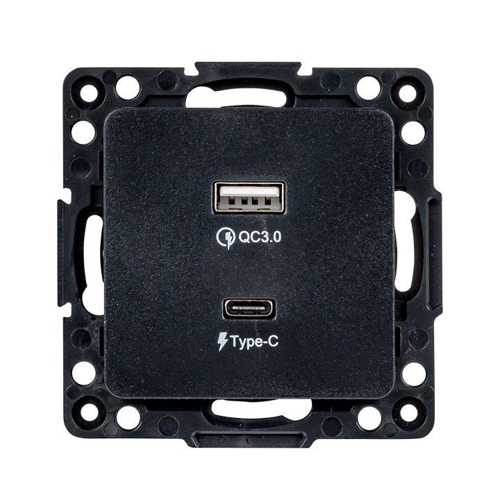 Розетка USB 2-м Стокгольм тип A+C механизм черн. PROxima EKF EZR-2USB-type-C 1