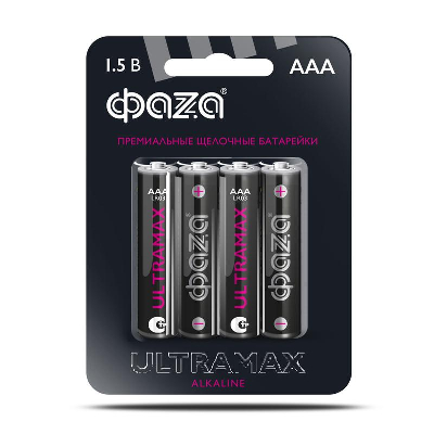 Элемент питания алкалиновый AAA/LR03 1.5В Uл.AMAX LR03UM-B4 BL-4 (уп.4шт) ФАZА 5043084